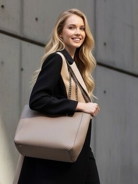 kate spade Taupe Leather Tote with Chain Accents